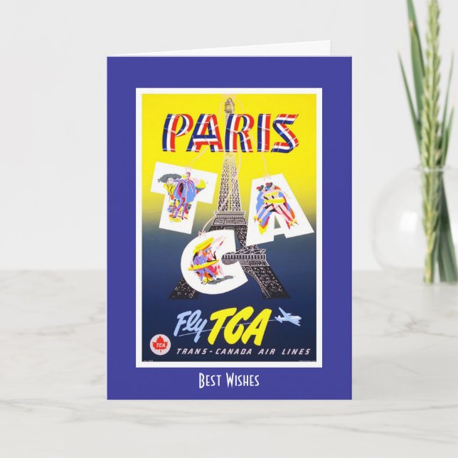 Vintage Travel Card Paris France Airlines Europe (Front)