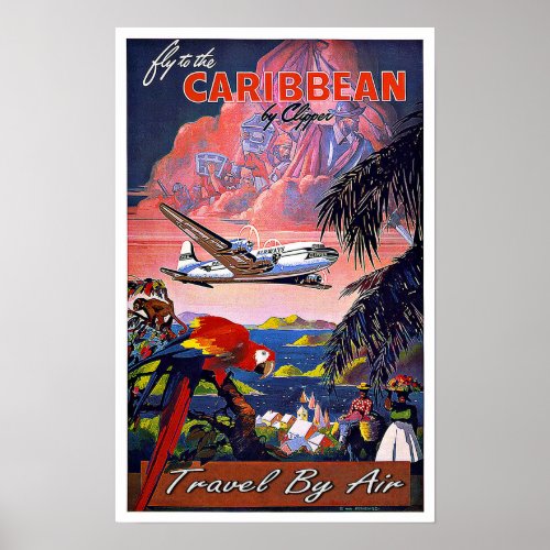 Vintage Travel Caribbean By Air Poster