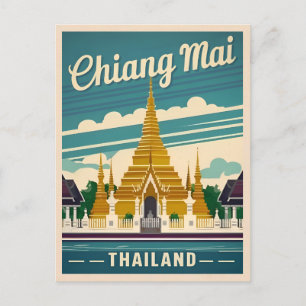 Vintage Travel Chiang Mai Thailand Retro Graphic Postcard