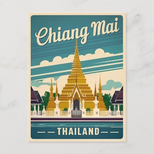Vintage Travel Chiang Mai Thailand Retro Graphic Postcard