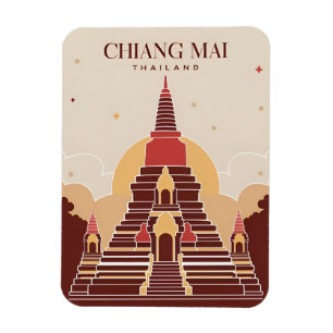 Vintage Travel Chiang Mai Thailand Vector Graphic Magnet