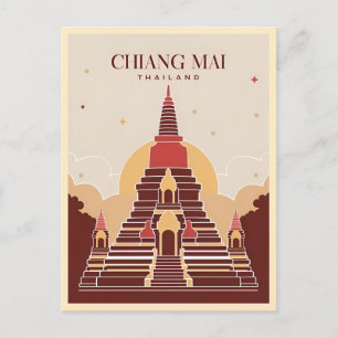 Vintage Travel Chiang Mai Thailand Vector Graphic Postcard