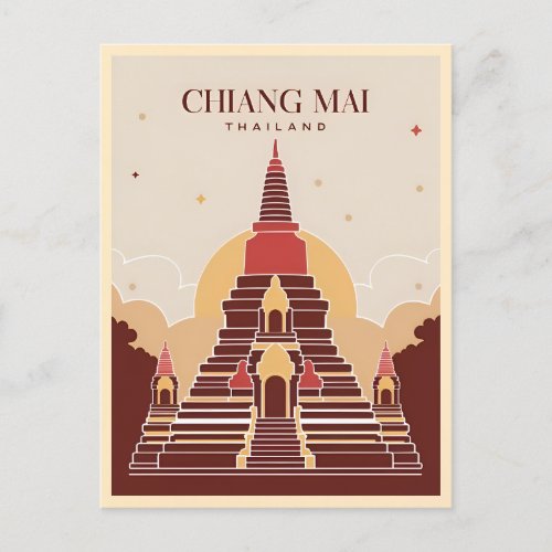 Vintage Travel Chiang Mai Thailand Vector Graphic Postcard