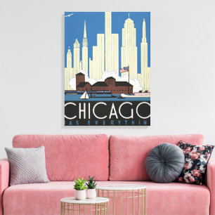 Vintage Travel Chicago Has Everything City Skyline Canvas Print