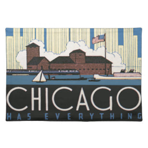 Vintage Travel Chicago Has Everything City Skyline Cloth Placemat