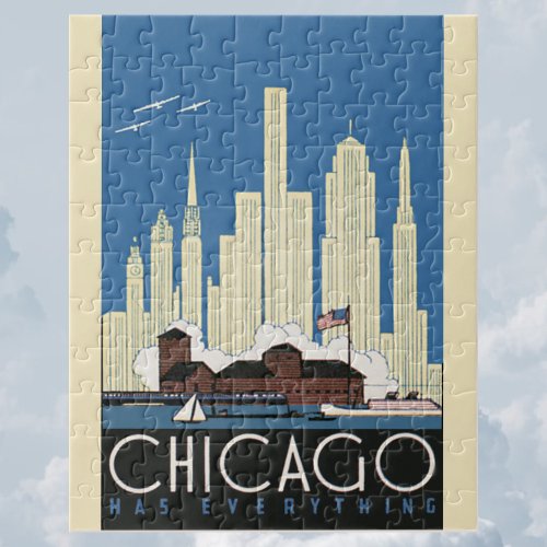 Vintage Travel Chicago Has Everything City Skyline Jigsaw Puzzle