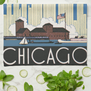 Vintage Travel Chicago Has Everything City Skyline Kitchen Towel