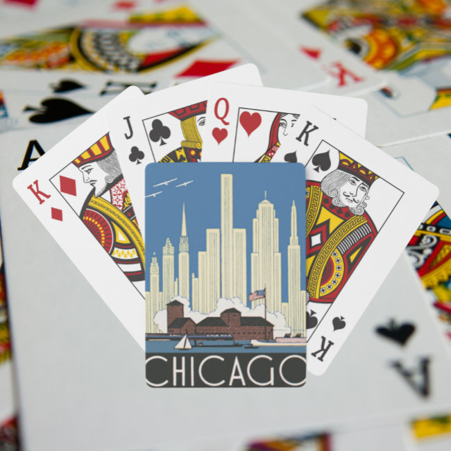 Vintage Travel Chicago Has Everything City Skyline Playing Cards