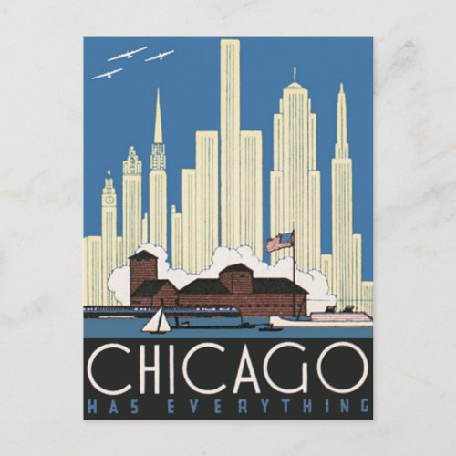 Vintage Travel Chicago Has Everything City Skyline Postcard