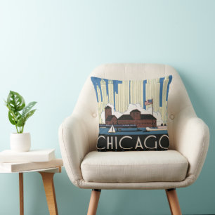 Vintage Travel Chicago Has Everything City Skyline Throw Pillow