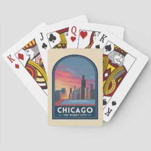 Vintage Travel Chicago Sunset Skyline Cityscape Poker Cards