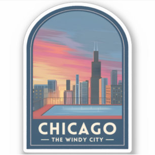 Vintage Travel Chicago Sunset Skyline Cityscape Sticker