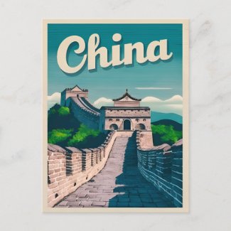 Vintage Travel China Great Wall Retro Graphic
