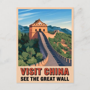 Vintage Travel China Great Wall Retro Landscape Postcard
