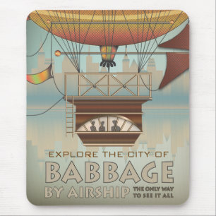 Vintage Travel City of Babbage Airship Mouse Pad