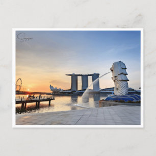 Vintage travel city Singapore skyline retro  Postcard