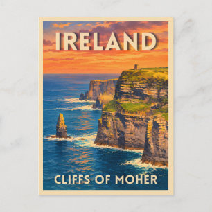 Vintage Travel Cliffs of Moher Ireland Scenic Postcard