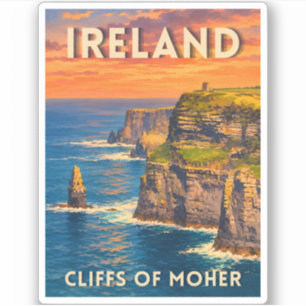 Vintage Travel Cliffs of Moher Ireland Scenic Sticker