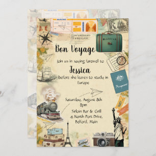 Vintage Travel Collage Bon Voyage Party Invitation