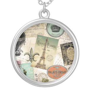 Vintage Travel collage charm necklace