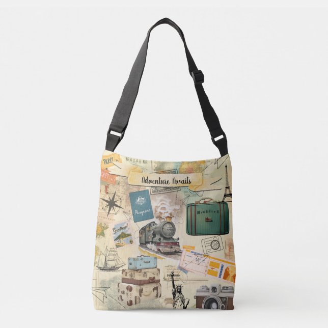 Vintage Travel Collage Crossbody Bag (Front)