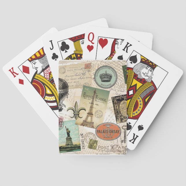 Vintage Travel collage deck of cards (Back)