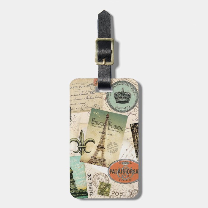 Vintage Travel collage luggage tag | Zazzle