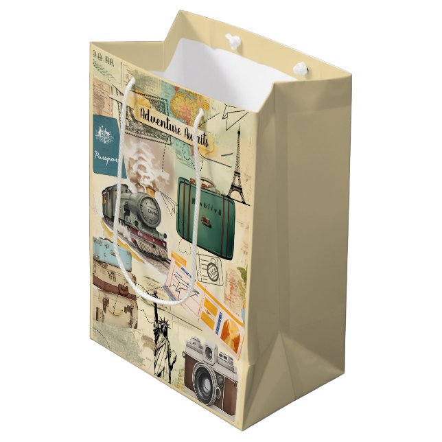 Vintage Travel Collage Medium Gift Bag (Front Angled)