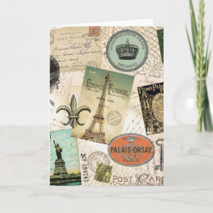 Vintage Travel collage note card