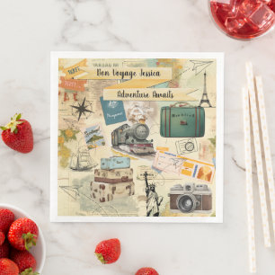 Vintage Travel Collage Paper Dinner Napkins