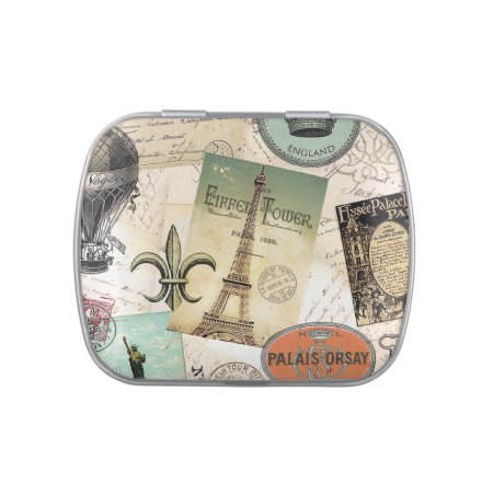 Vintage Travel Collage Tin Can Filled With Mints