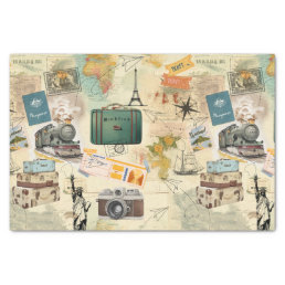 Vintage Travel Collage Tissue Paper