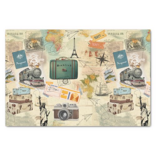 Vintage Travel Collage Tissue Paper