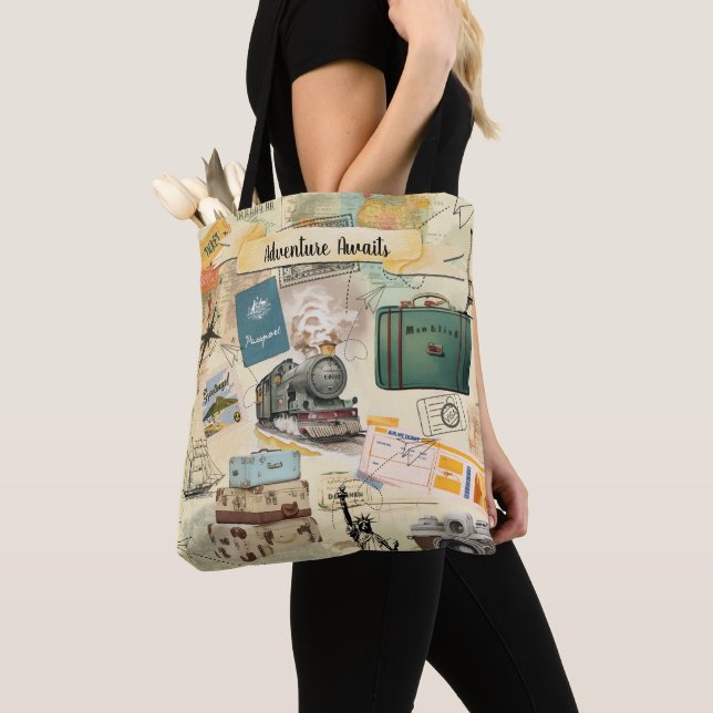 Vintage Travel Collage Tote Bag (Close Up)