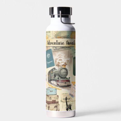 Vintage Travel Collage Water Bottle