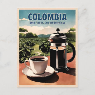 Vintage Travel Colombia Coffee Farm Retro Graphic Postcard