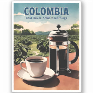 Vintage Travel Colombia Coffee Farm Retro Graphic Sticker