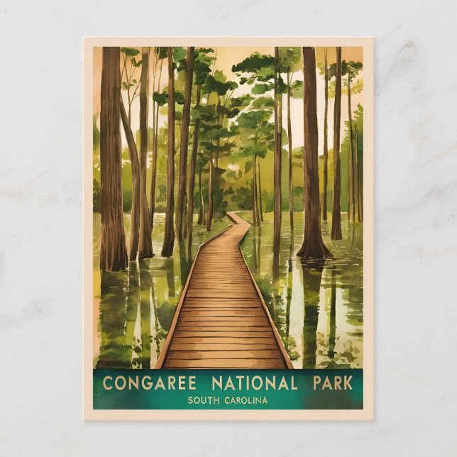 Vintage Travel Congaree National Park Retro Scenic Postcard (Front)