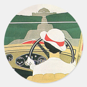 Vintage Travel, Convertible Car in the Country Classic Round Sticker