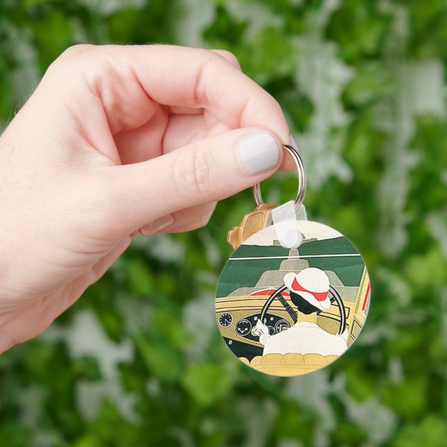 Vintage Travel, Convertible Car in the Country Keychain (Hand)