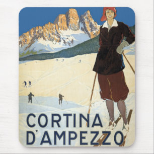 Vintage Travel Cortina d'Ampezzo, Italy Ski Alps Mouse Pad