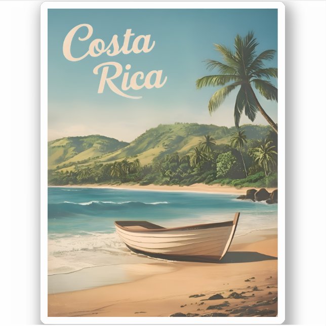 Vintage Travel Costa Rica Seaside Retro Scenic Sticker (Front)