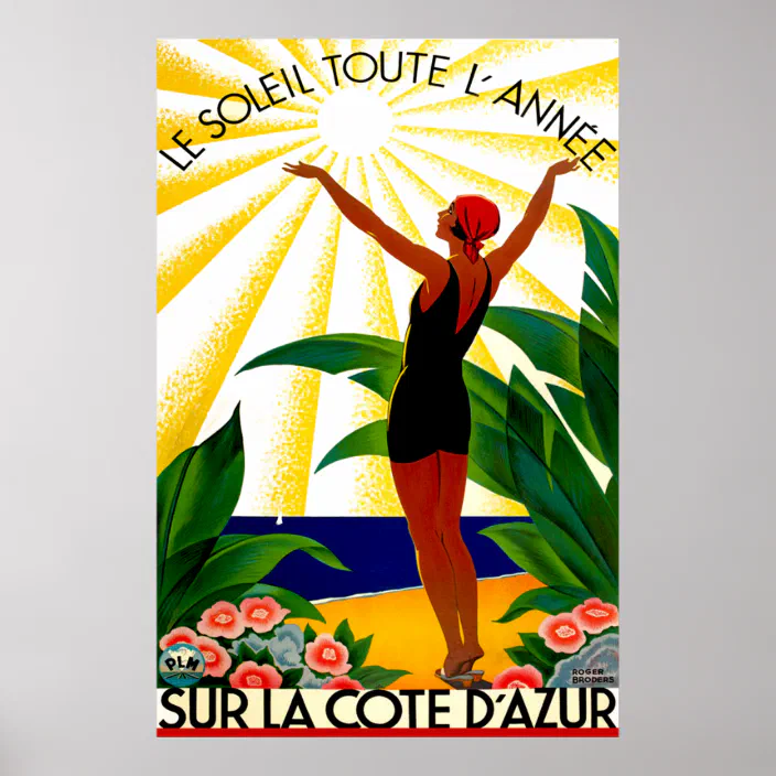 Vintage Art Déco Reise Poster Côte D Azur 1920s Französisch Riviera Sun Beach