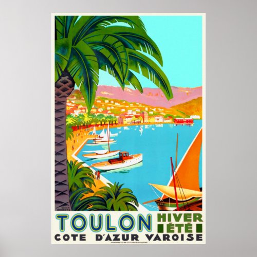 Vintage Travel _ Cte dAzur Toulon France Poster