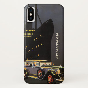 Vintage Travel, Cruise Ship and Antique Car iPhone X Case