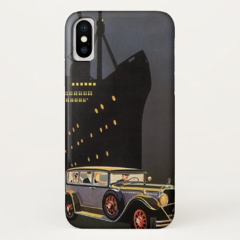 Vintage Travel  Cruise Ship And Antique Car Iphone X Case by Tchotchke at Zazzle