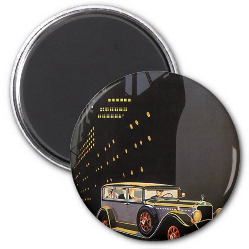 Vintage Travel Cruise Ship and Antique Car Magnet
