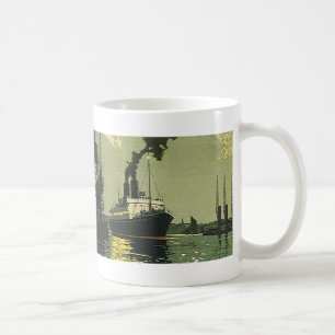 Vintage Travel, Cruise Ship in a Harbor Coffee Mug