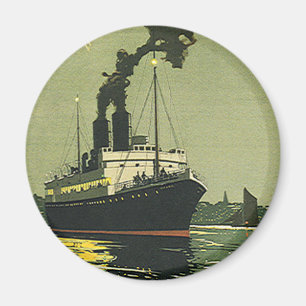 Vintage Travel, Cruise Ship in a Harbor Magnet