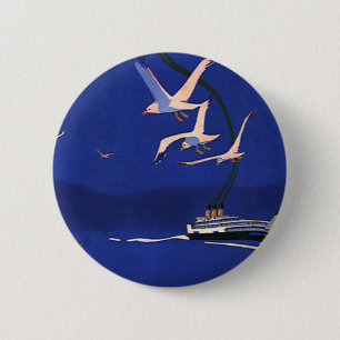 Vintage Travel, Cruise Ship Vacation in Alaska Pinback Button